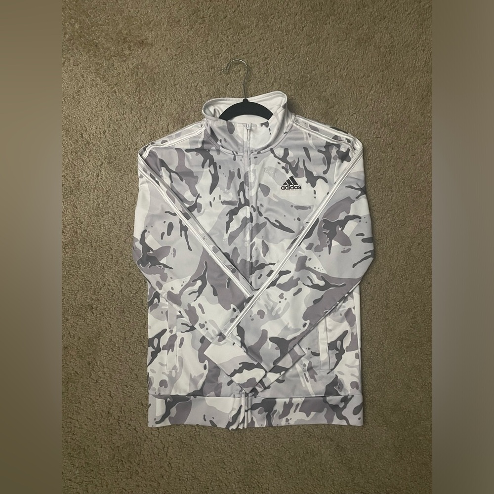 Black grey and white camouflage zip up warm up sweater